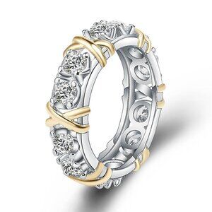 3/$35 Dazzling Two Tone Gold and Silver Alloy Ring Cubic Zirconia Diamond